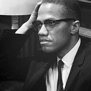 Malcolm X portrait in thought