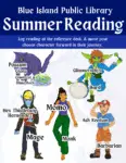 Summer Reading Characters. A large cat named Posusum, a small blob of slime named Glorp, a bohemian bard with a long braid, a short dwarf whose a barbarian, a little blue mage with large elfen ears, and a green goblin bard with large elephant-like ears playing the drums.